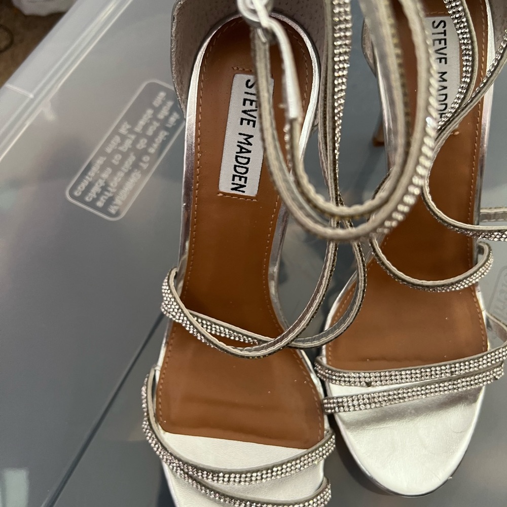 Silver Rhinestones , high heels, Steve Madden shoes, size 8